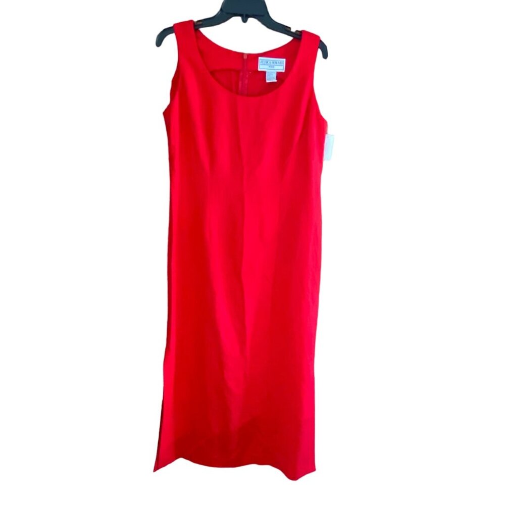 Vintage Y2K Jessica Howard Maxi Dress Womens 12P Red Linen Preppy Minimalist